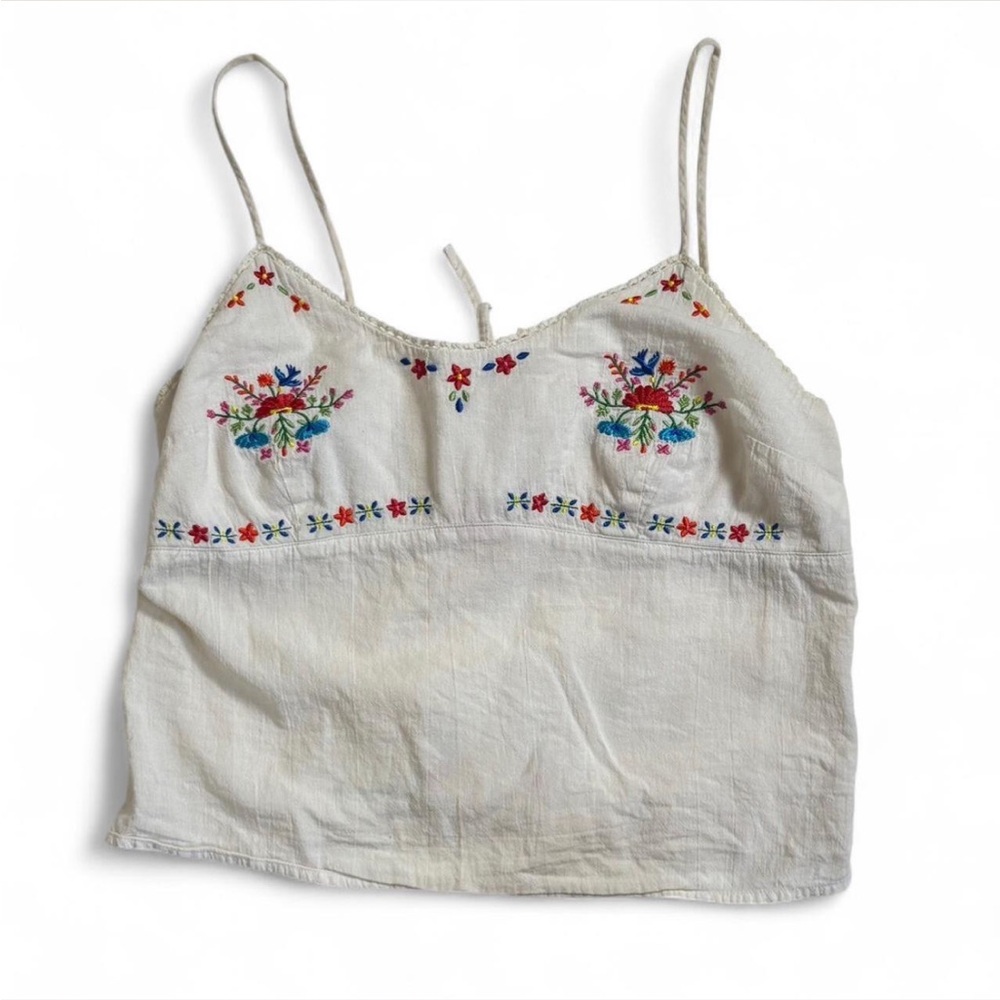 Abercrombie & Fitch Vintage Cotton Floral Embroidered White Tablecloth Tank L - Picture 4 of 7